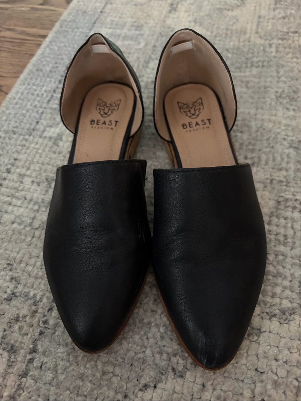 BEAST FASHION Black Pointed D'Orsay Slip-On Flats